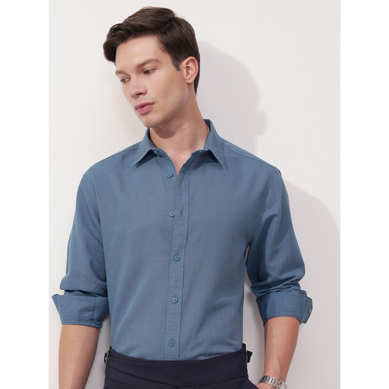 HIGHLANDER Cutaway Collar Cotton Linen Relaxed Fit Shirt