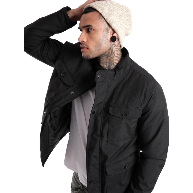 WROGN Men Mock Collar Solid Nylon Casual Bomber Jacket