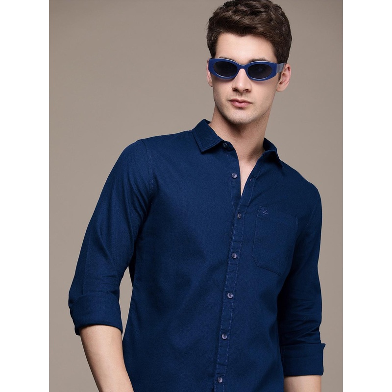 WROGN Pure Cotton Self Design Slim Fit Textured Casual Shirt