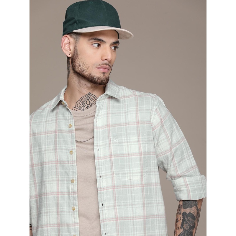 WROGN Pure Cotton Slim Fit Opaque Checked Casual Shirt