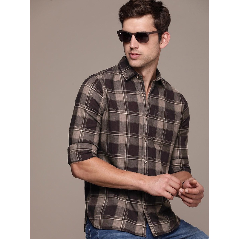WROGN Slim Fit Checked Pure Cotton Casual Shirt