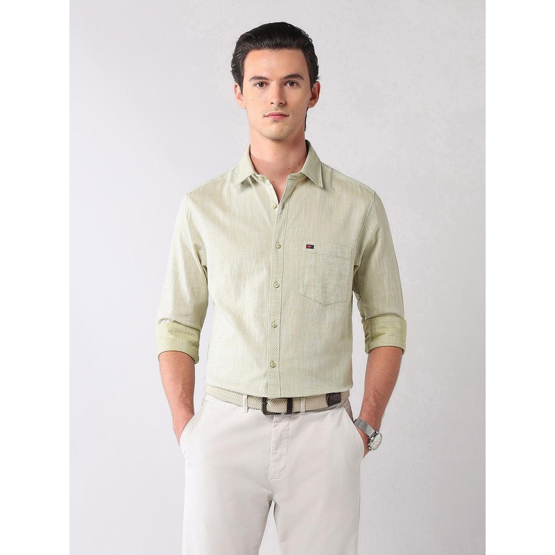 AD By Arvind Men Slim Fit Textured Spread Collar Cotton Casual Shirt