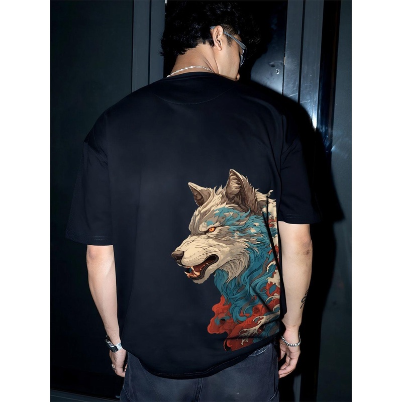 BDSQUARE Men Graphic Printed Round Neck Cotton Oversized T-shirt