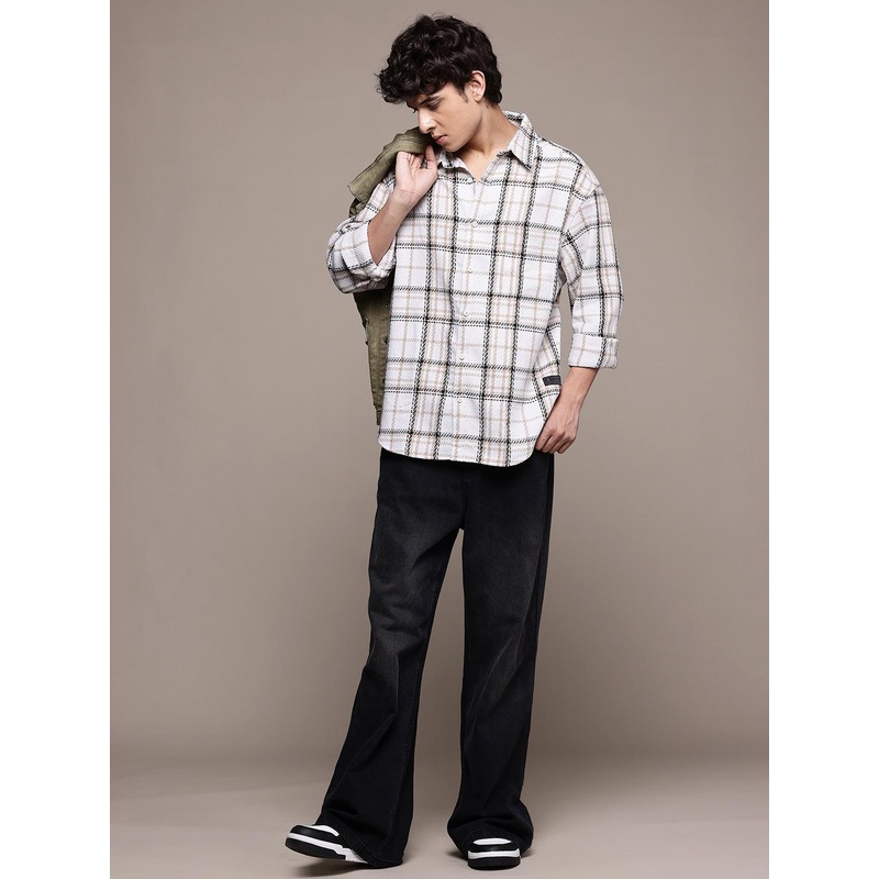 The Roadster Lifestyle Co. Relaxed Textured Checked Pure Cotton Casual Shirt