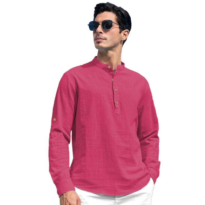 TrendiVastra Mandarin Collar Roll-Up Sleeves Straight Short Kurta