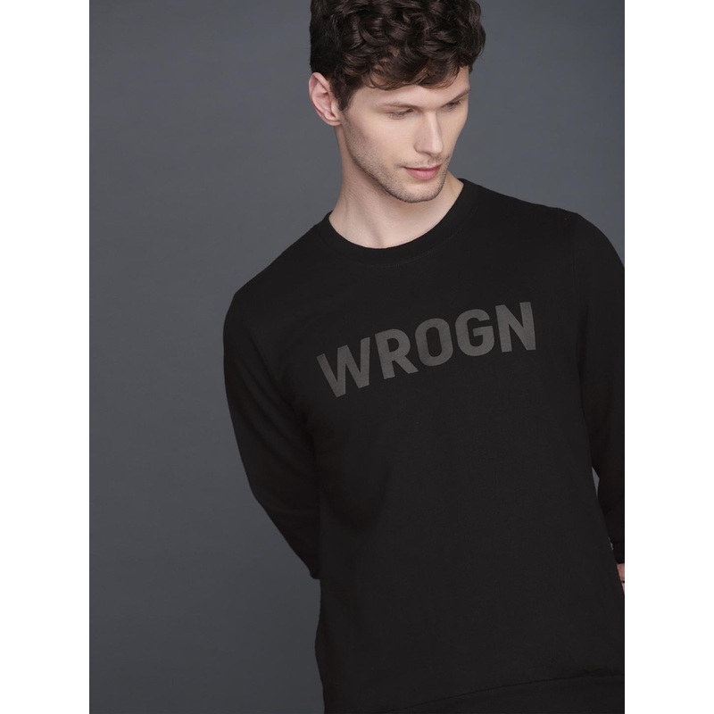 WROGN Men Black Printed Slim Fit Sweatshirt