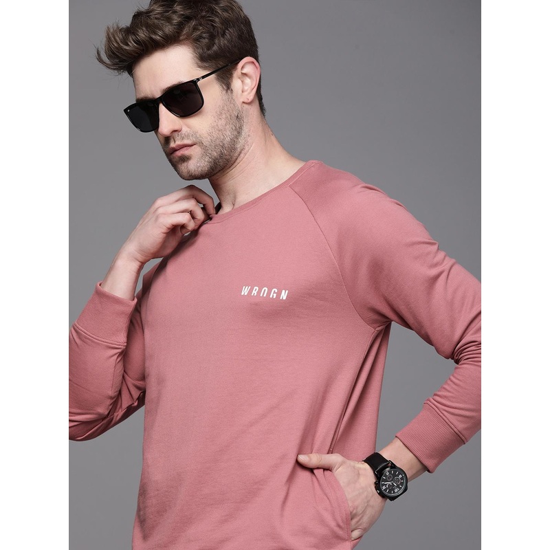WROGN Men Mauve Solid Round Neck Sweatshirt