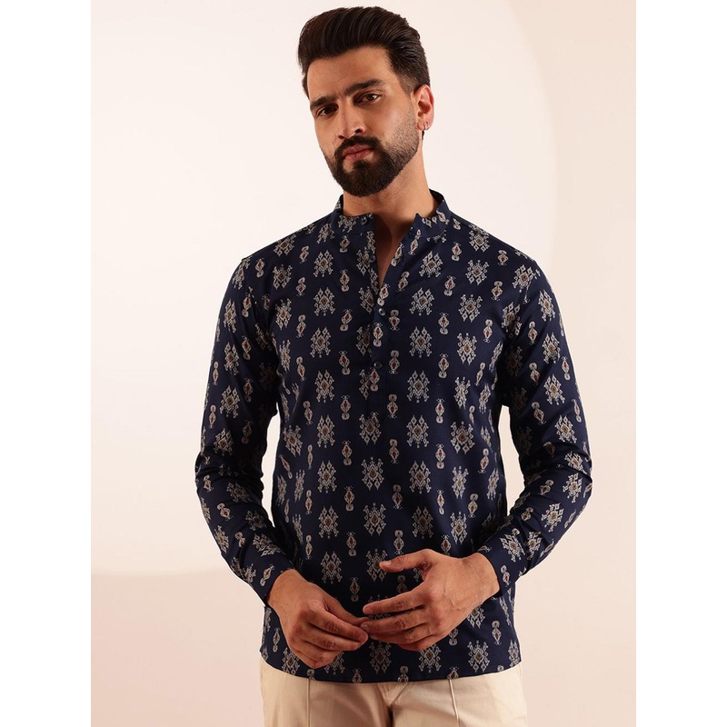 Anouk Men Ethnic Motifs Printed Band Collar Cotton Kurta