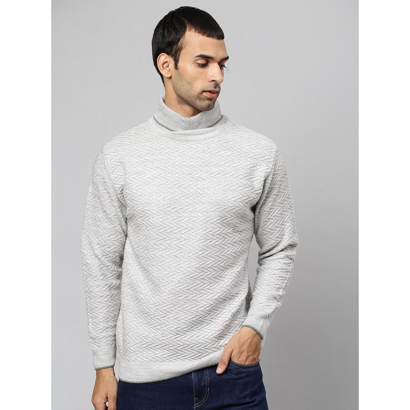 Campus Sutra Men Grey Cable Knit Pullover