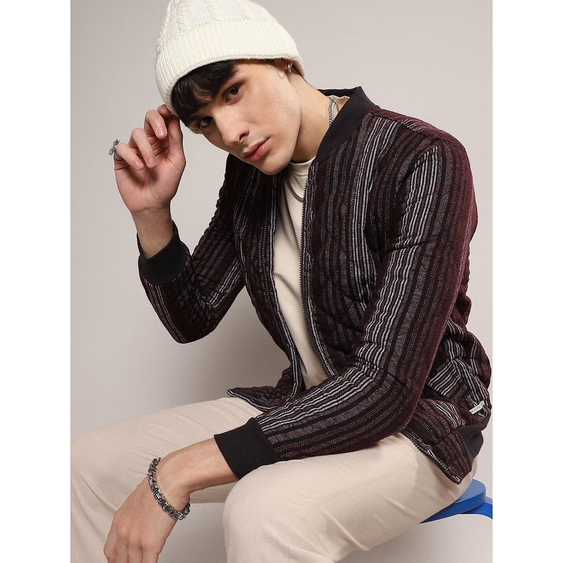 Campus Sutra Stand Collar Windcheater Outdoor Bomber Jacket