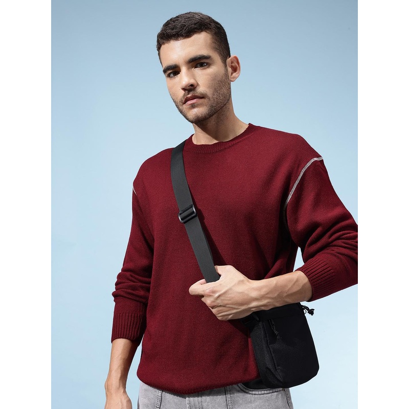 glitchez Drop-Shoulder Sleeves Acrylic Pullover