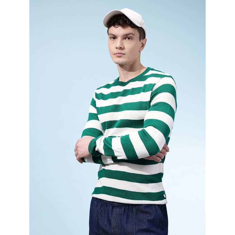 glitchez Horizontally Striped Slim Fit Acrylic Pullover