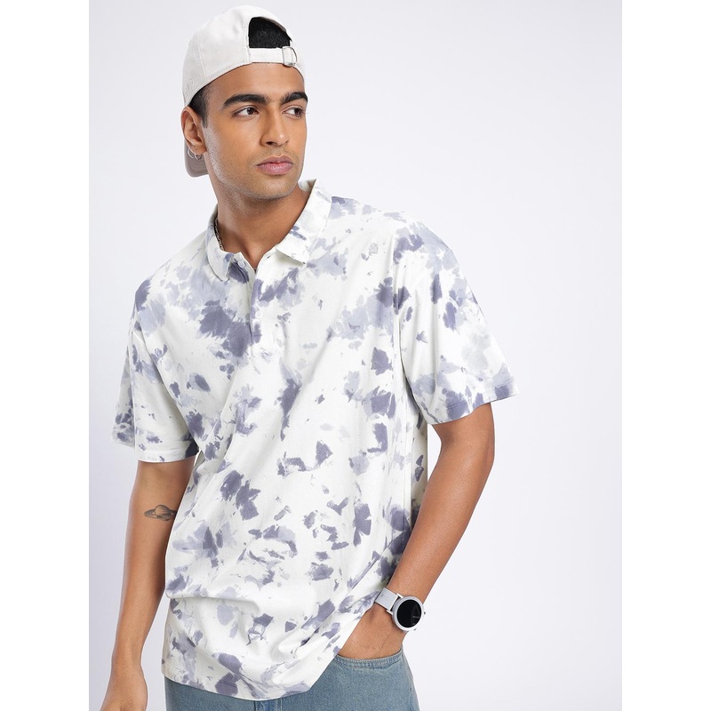 Relaxed Fit Tie and Dye Polo Collar T-shirt