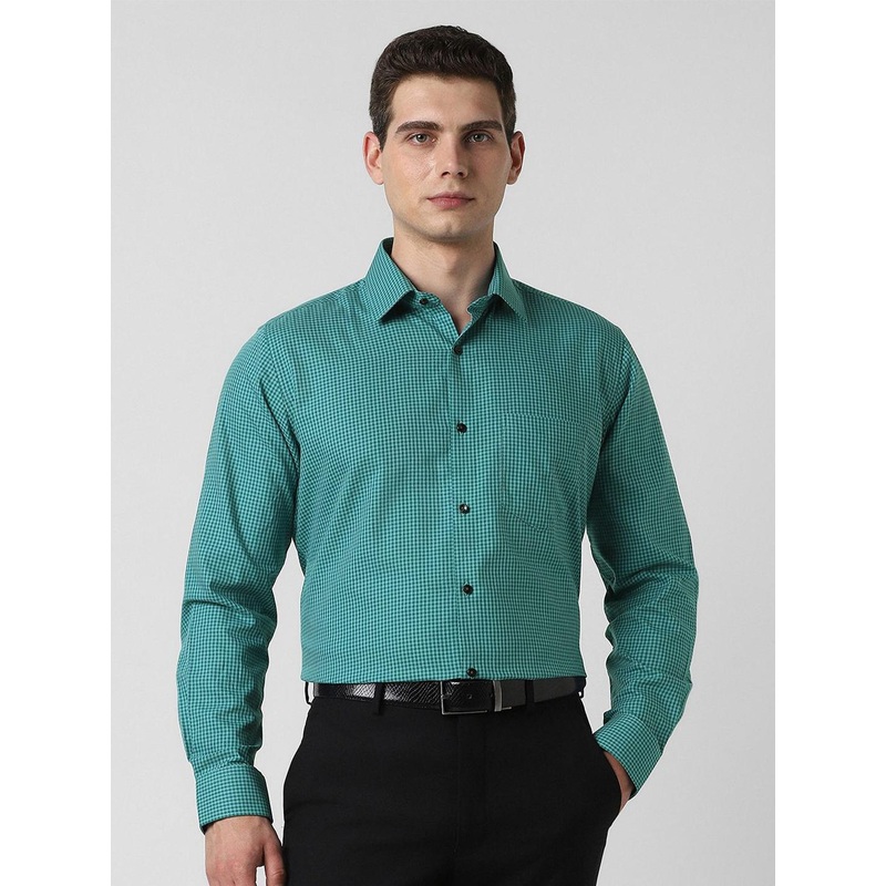Van Heusen Men Micro Checked Spread Collar Pure Cotton Casual Shirt