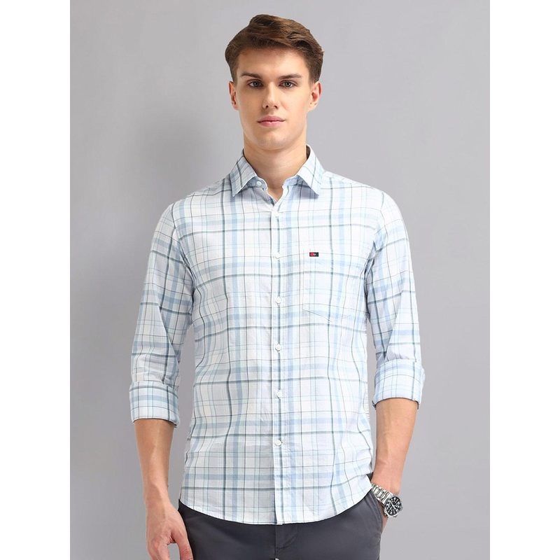 AD By Arvind Men Spread Collar Tartan Checked Cotton Slim Fit Casual Shirt