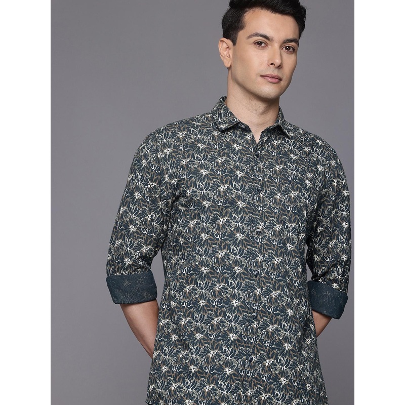 Allen Solly Custom Slim Fit Floral Printed Cotton Linen Casual Shirt