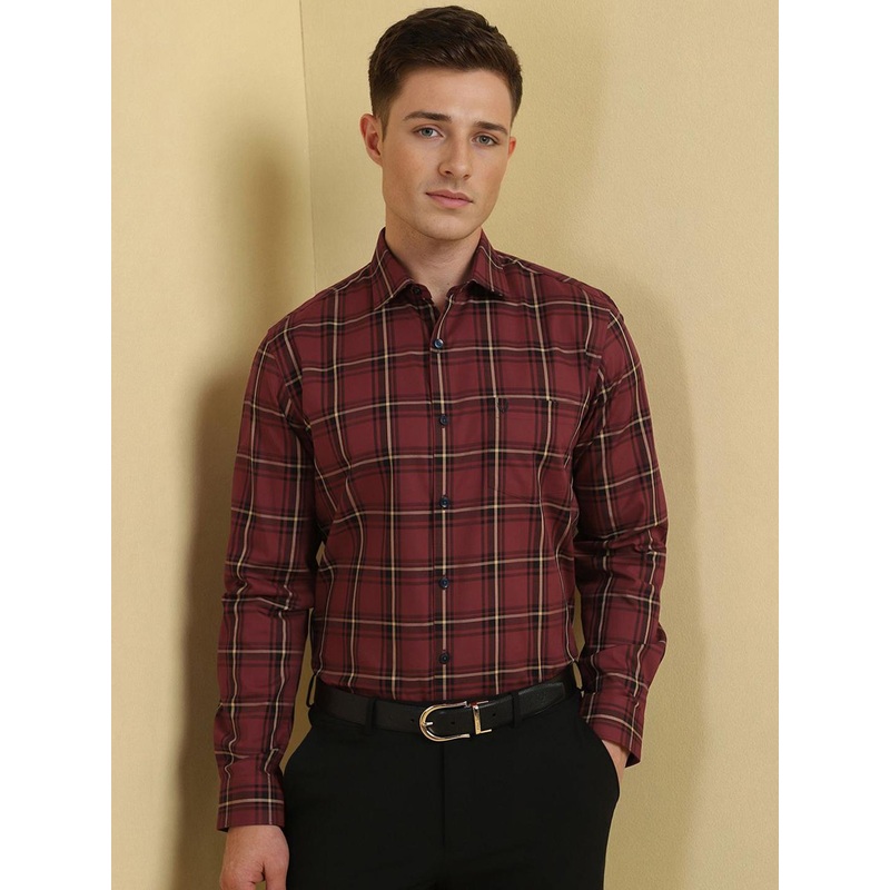 Allen Solly Men Slim Fit Spread Collar Tartan Checked Cotton Formal Shirt