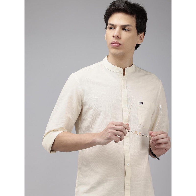 Arrow Sport Pure Cotton Band Collar Manhattan Slim Fit Casual Shirt