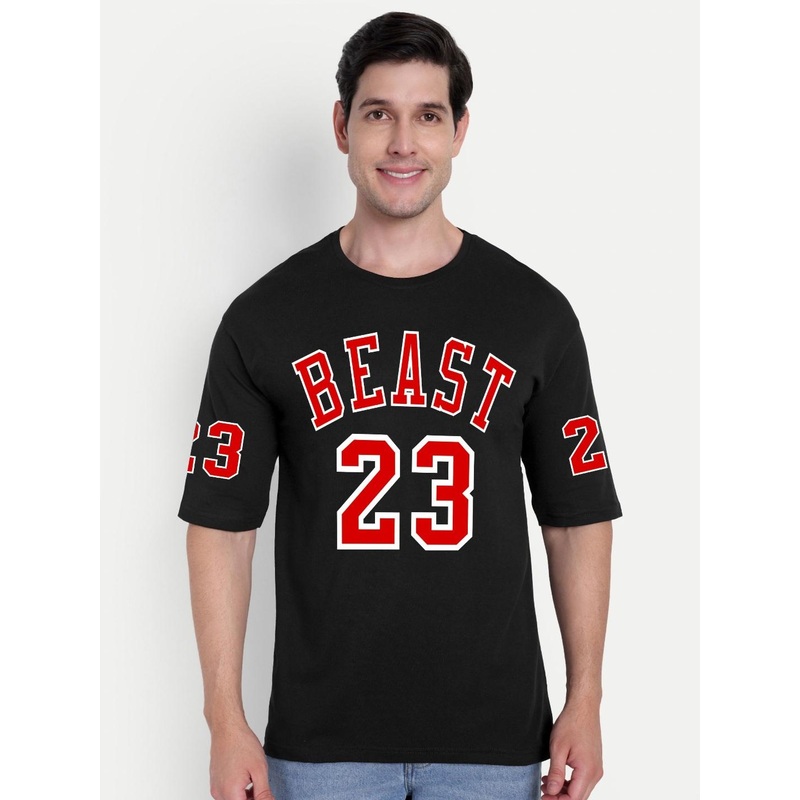 BENNY BROOKS Unisex Beast Printed Round Neck Drop-Shoulder Sleeves Oversized T-shirt