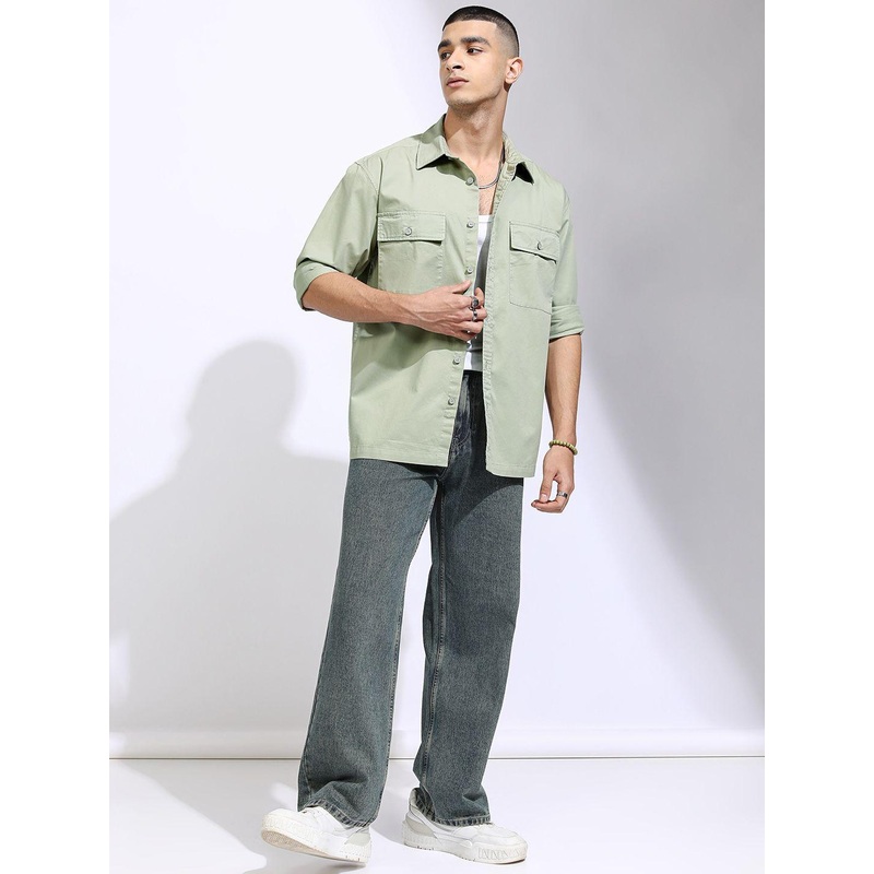 HIGHLANDER Men Solid Utility Pocket Oversized Overshirt