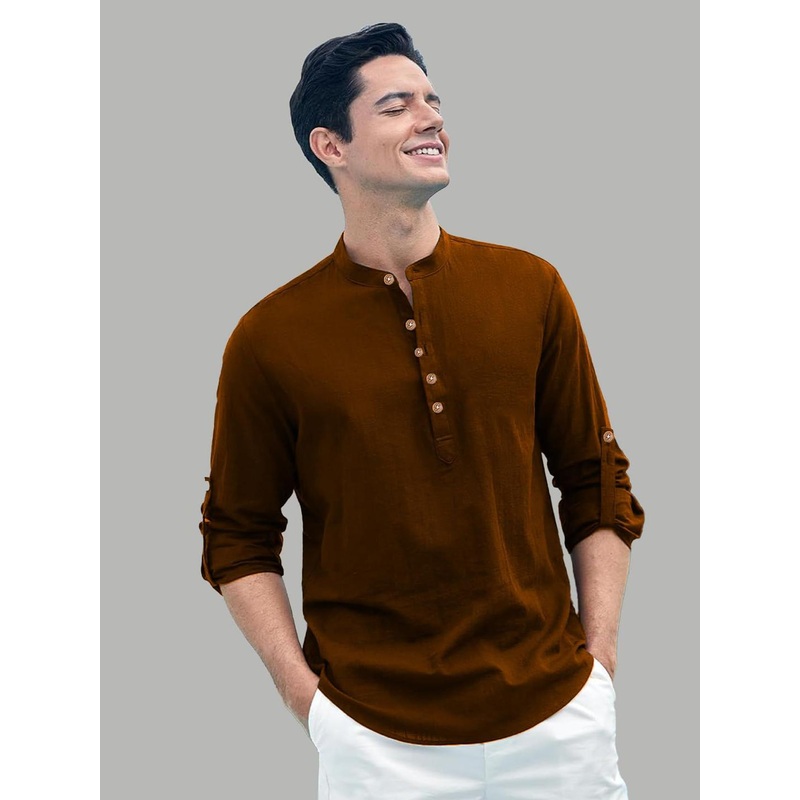 TrendiVastra Mandarin Collar Long Sleeves Cotton A-Line Short Kurta