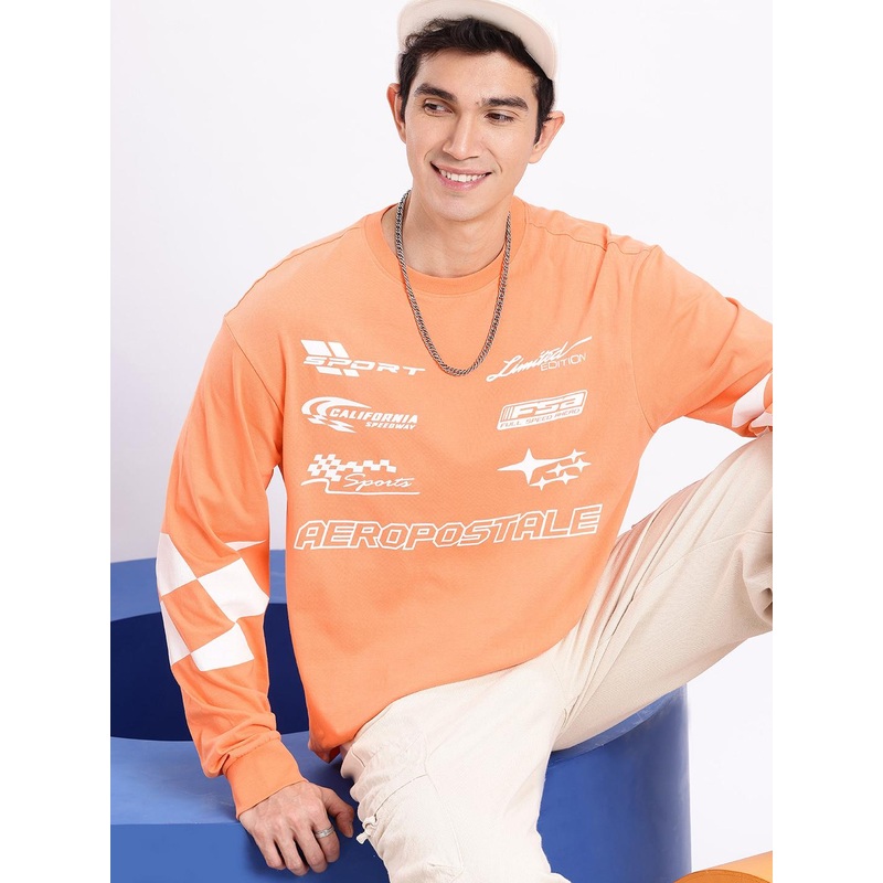 Aeropostale Brand Logo Printed Drop-Shoulder Sleeves Relaxed Fit Pure Cotton T-shirt