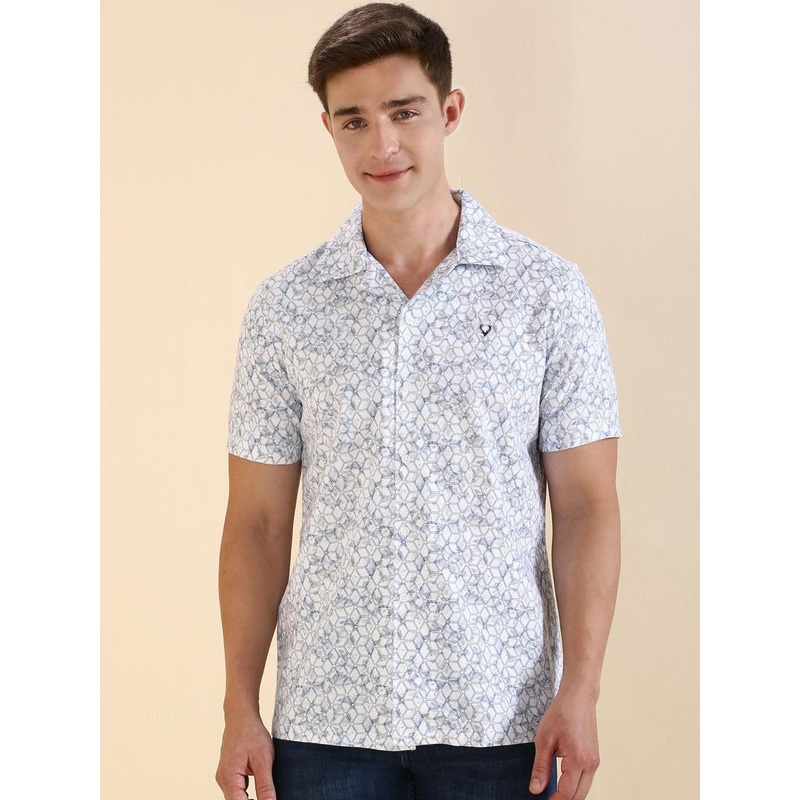 Allen Solly Men Custom Fit Cuban Collar Geometric Printed Cotton Casual Shirt
