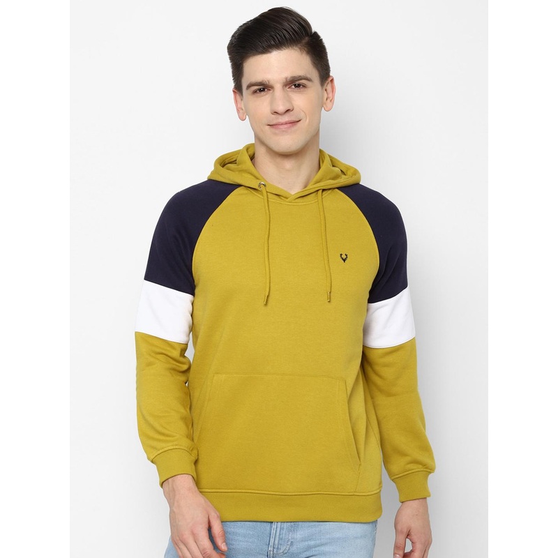 Allen Solly Men Yellow Colourblocked Hooded Sweatshirt