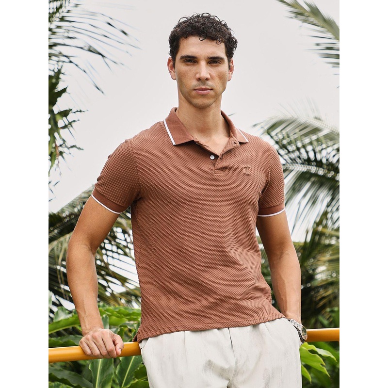 Campus Sutra  Self Design Polo Collar Regular Fit T-shirt