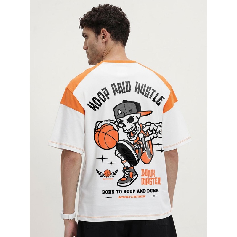 Crazymonk Hoop And Hustle Graphic Printed Drop-Shoulder Sleeves Cotton Oversized T-shirt