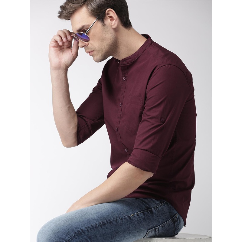 Highlander Maroon Slim Fit Casual Shirt