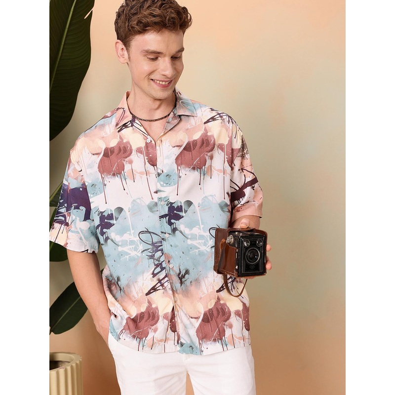 Mast & Harbour Abstract Printed Drop-Shoulder Sleeves Oversized Casual Shirt
