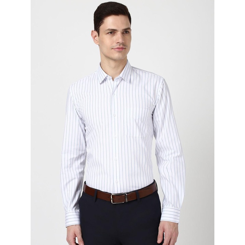 Peter England Men Spread Collar Vertical Striped Cotton Slim Fit Formal Shirt