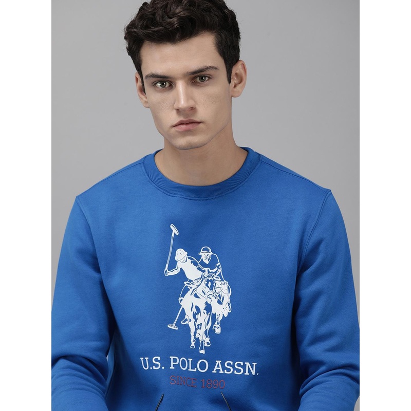 U.S. Polo Assn. Men Blue Brand Logo Printed Sweatshirt
