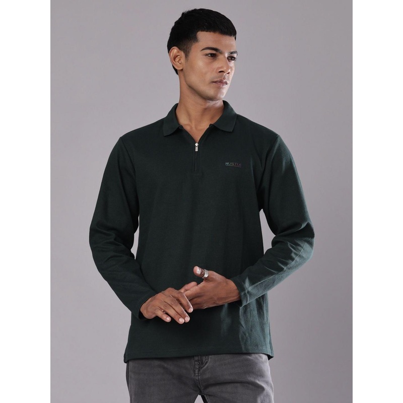 V-Mart Men Self Design Polo Collar Cotton T-shirt