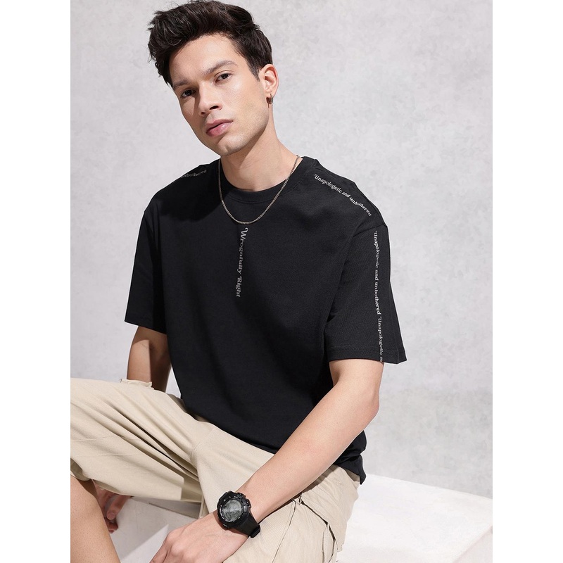 WROGN Pure Cotton Typography Printed Oversized T-shirt