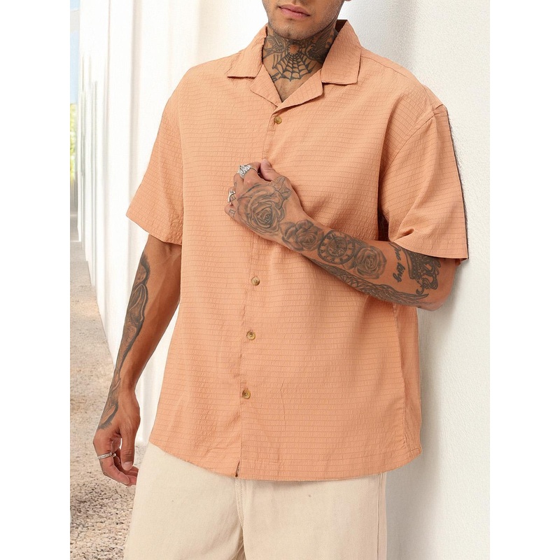 WROGN Textured Self Stripes Seersucker Oversized Shirt