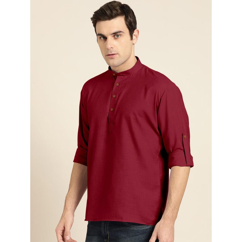 Zombom Men Mandarin Collar Long Sleeves Kurta