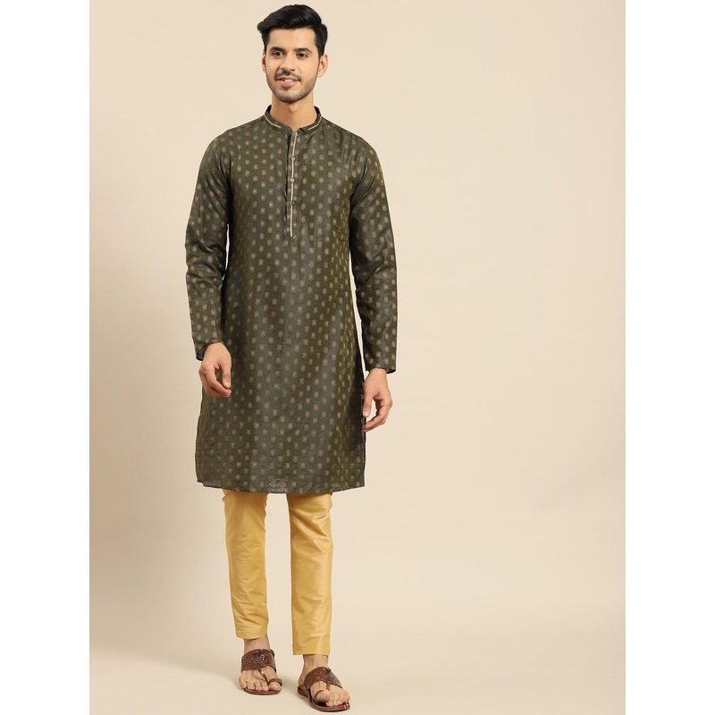 Amodh by Kisah Men Olive Green & Beige Kurta