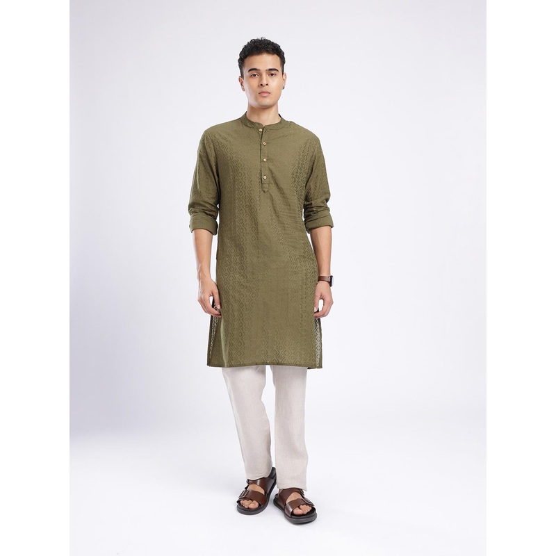 Anouk Rustic Woven Designed Mandarin Collar Straight Kurta