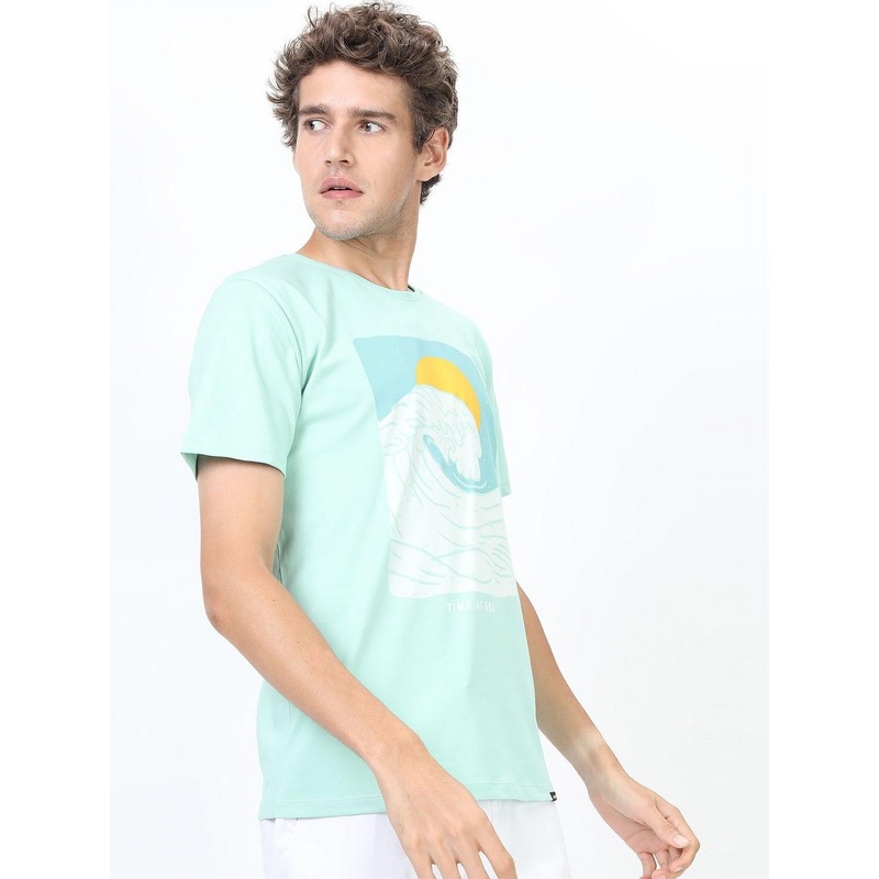 HIGHLANDER Men Graphic Printed Round Neck Cotton Slim Fit T-shirt