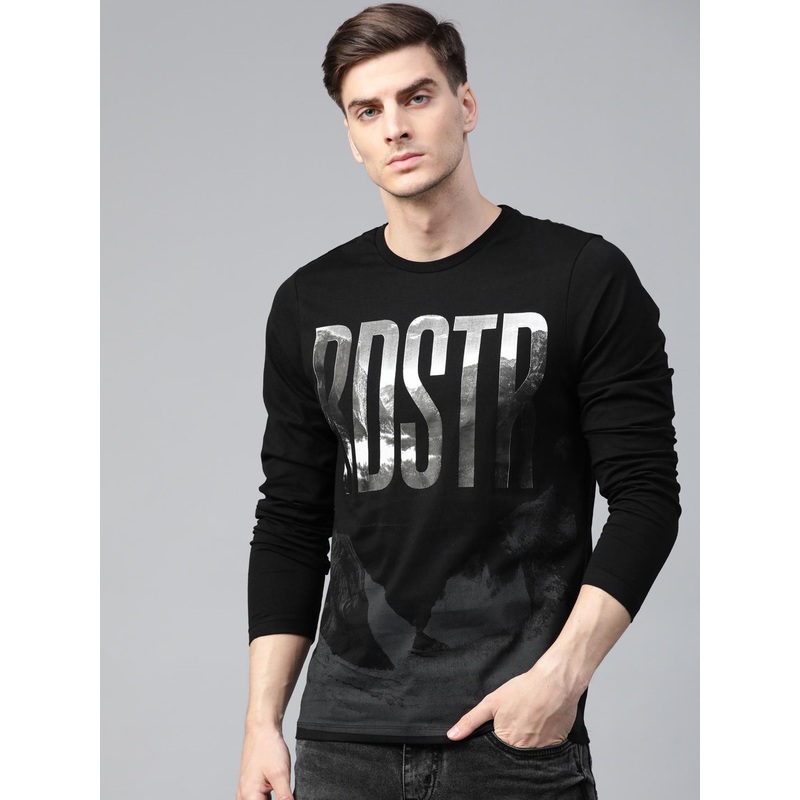 Roadster Men Black & Off-White Printed Round Neck T-shirt