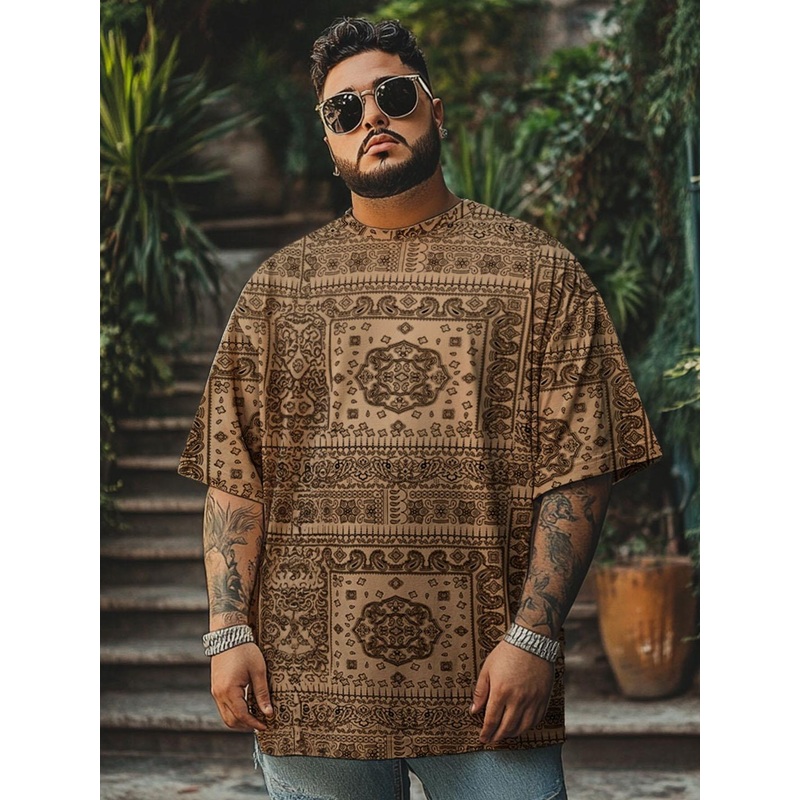 VEIRDO Men Plus Size Paisley Printed Oversized T-shirt