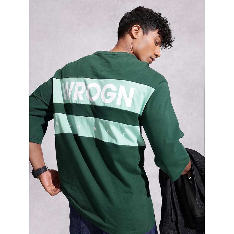 WROGN Brand Logo Printed Drop-Shoulder Sleeves Pure Cotton Oversized T-shirt