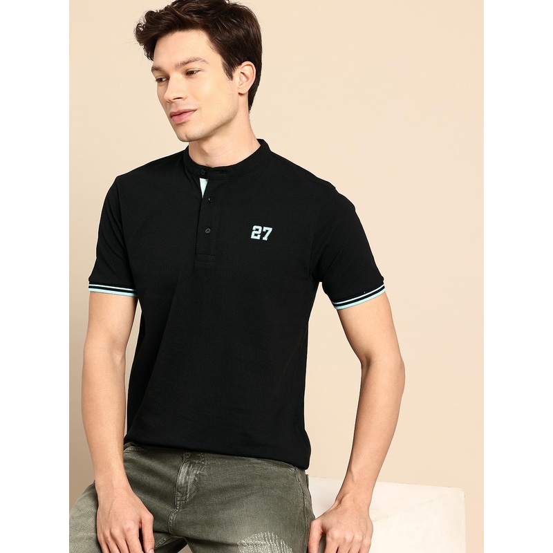 Being Human Henley Neck Pure Cotton T-shirt