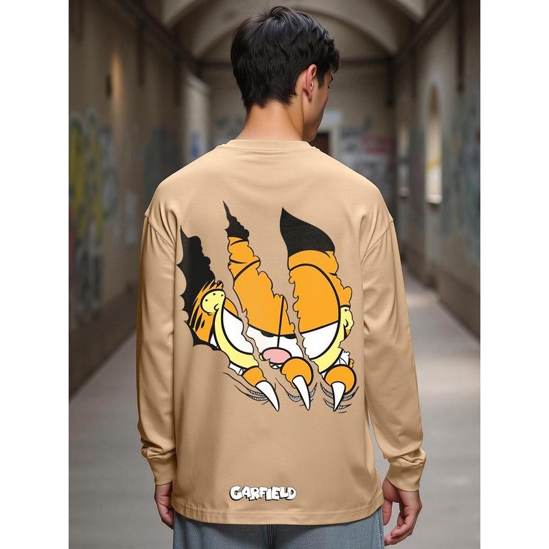 Bewakoof Garfield Printed Drop-Shoulder Sleeves Oversized Pure Cotton T-shirt