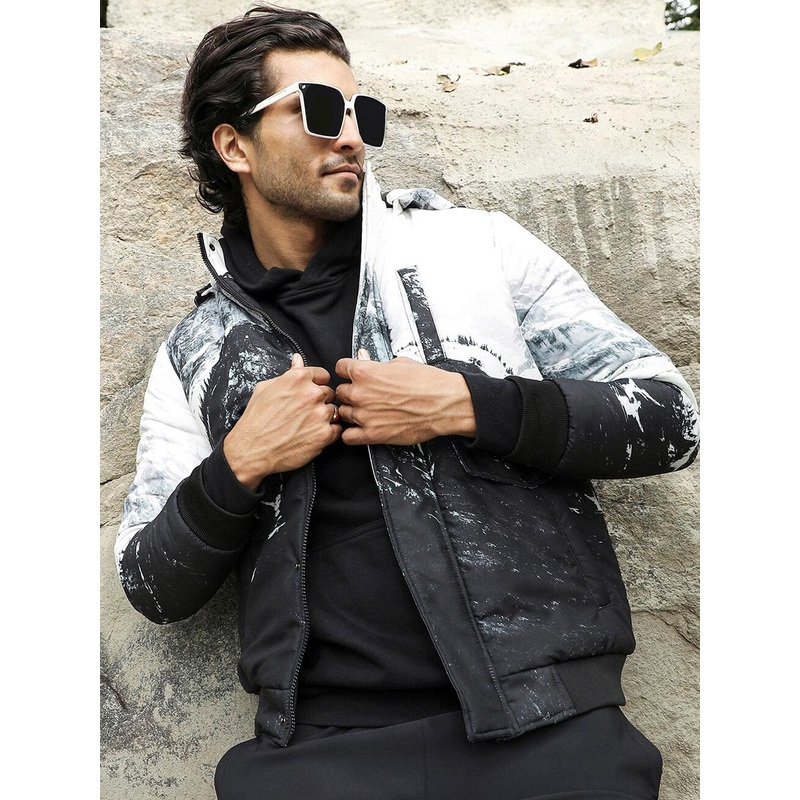 Campus Sutra Black Windcheater Puffer Jacket