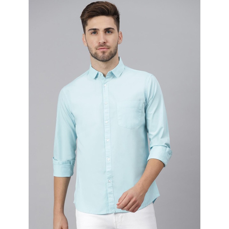Dennis Lingo Men Blue Slim Fit Pure Cotton Solid Casual Shirt