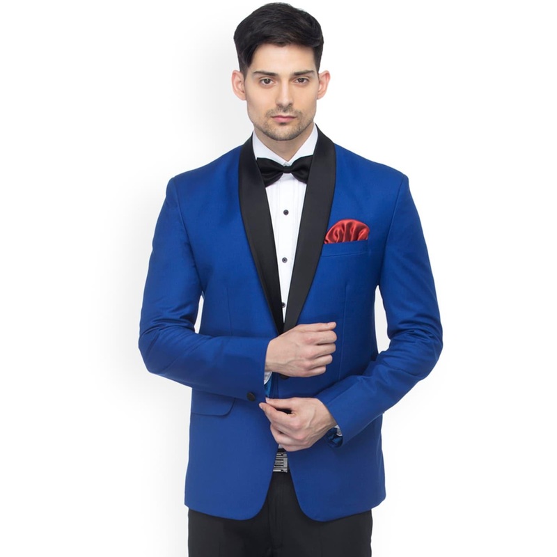 FAVOROSKI Blue Slim Fit Single-Breasted Tuxedo Blazer