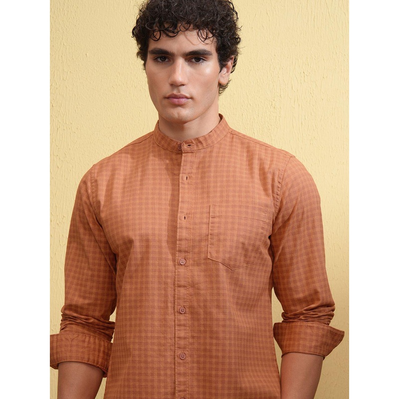 HIGHLANDER Men Cotton Linen Printed Checked Casual Shirt